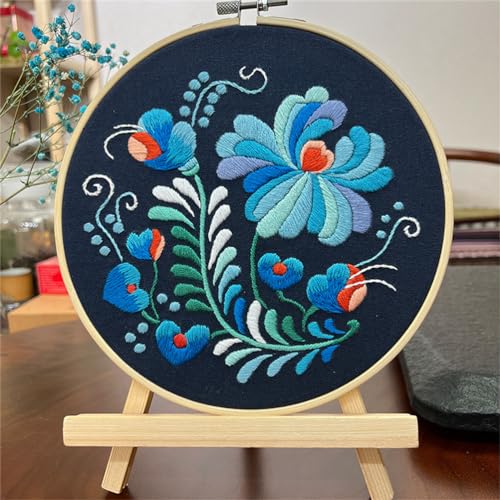 Image of Meecaa Flower Embroidery Kit Starter Set, Hand Embroidery Set,Pattern Printed Cross Stitch Set for Beginner Adults, with Embroidery Hoop and Instructions (Flower 5)