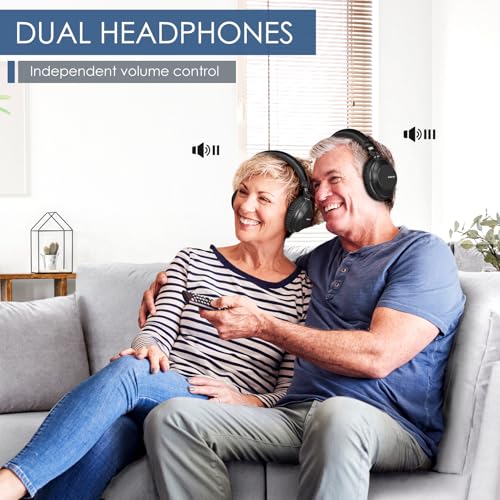 Image of SIMOLIO 737D Plus Wireless Headphones for TV Watching, By-Pass to Soundbar, Cinema & Clear Dialog Modes, Volume Boosted Dual Headphones Bluetooth for Seniors, No Delay, TV & Bluetooth Mode, 164FT /50M