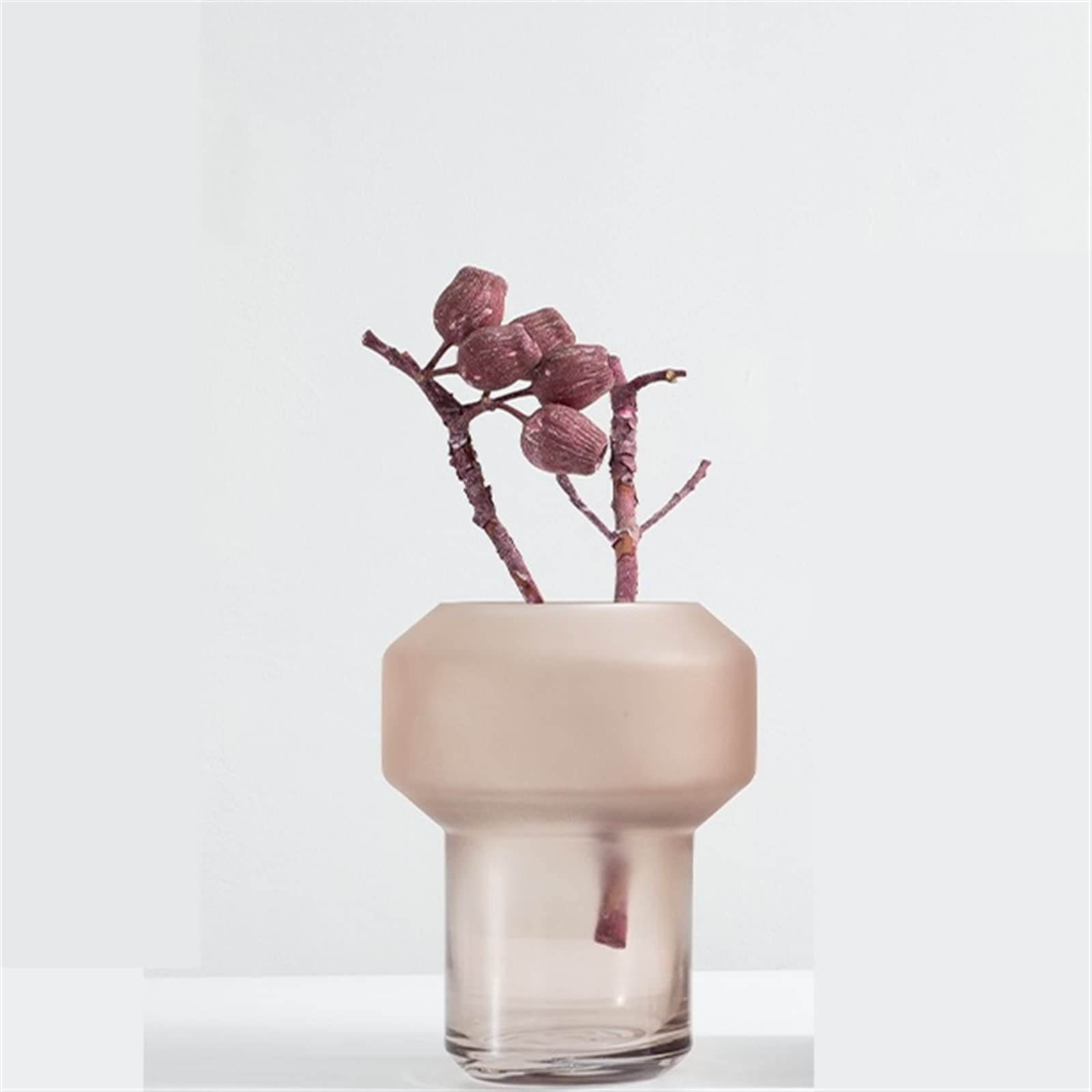 Vaso Di Fiori Decorazione moderna semplice in vaso di vetro rosa Disposizione fiori smerigliati Stanza campione morbida Tavolo da soggiorno floreale(Piccolo)