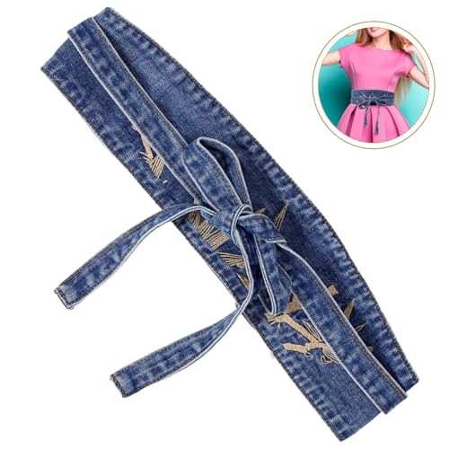 KESYOO Retro Denim Waist Belt for Women Wide Corset Cinch Design with Embroidered Leaf Decoration Stylish and Versatile Dress Belt for Formal and Casual Outfits4
