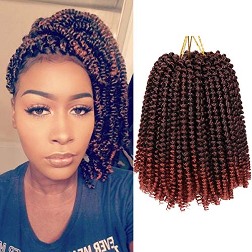 3Packs 8Inch Spring Twist Crochet Braiding Hair Extensions Synthetic Short Bouncy Bomb Spring Twist Mini Passion Twist Fluffy Twist Crochet Braids Hair(30Strands/Pack,T1B/350#)