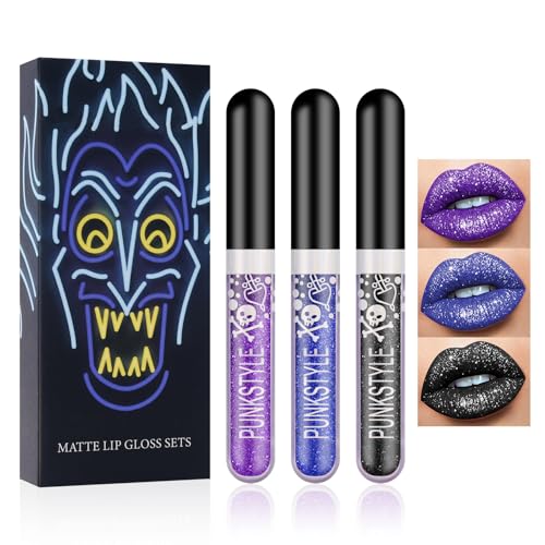 Horuili® 3 Colores Lápiz Labial Brillante Diamante, Lápiz Labial Líquido Brillante Mate y Metálico, Larga Duración Impermeable (Color D, 2Ml*3)