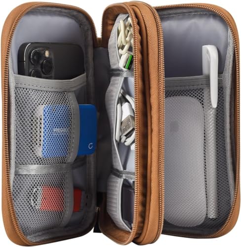 Image of Electronic Organizer Travel Cable Accessories Case, Electronic Organizer Bag, Waterproof Electronic Accessories Organizer Case for Power Bank, Charging Cords, Chargers, Earphone, USB Cable - Brown