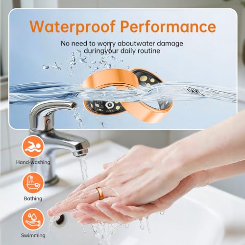 Image of Smart Ring for Women & Men, Health Tracker Ring with Heart Rate, Blood Oxygen,Blood Pressure, IP68 Waterproof Fitness Ring, Sleep Tracker for iPhone and Android, No APP Fee (Orange, 7#)