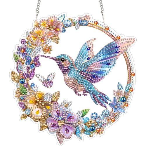 SKRYUIE Bird Hanging Diamond Art Kits for Adults Pendant Suncatcher Special Shaped Crystal DIY Pearl Diamond Painting Kit Gift for Mother Spring Summer Window Wreath Decor 7.6 x 7.3 Inch