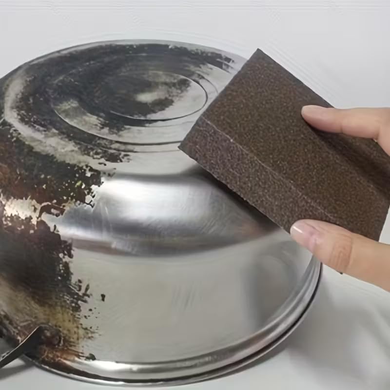 Sponge Brush Brown - Heavy Duty Non-Electric Scale and Rust Removal Brush, Suitable for Kitchen, Bathroom, Toilet, Floor and Outdoor Cleaning 2Pcs