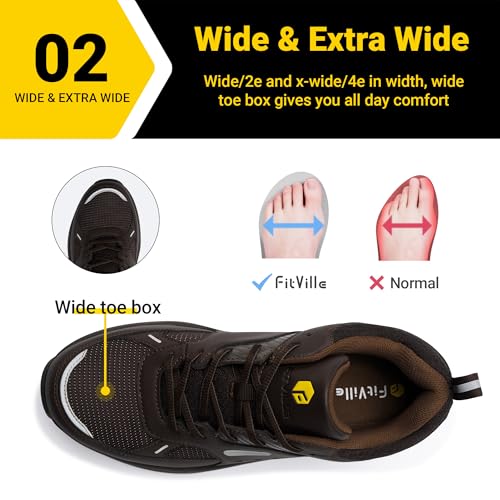 Image of FitVille Extra Wide Steel Toe Shoes for Men, Composite Toe Work Shoes for Men, Water Resistant, Slip Resistant, Leather