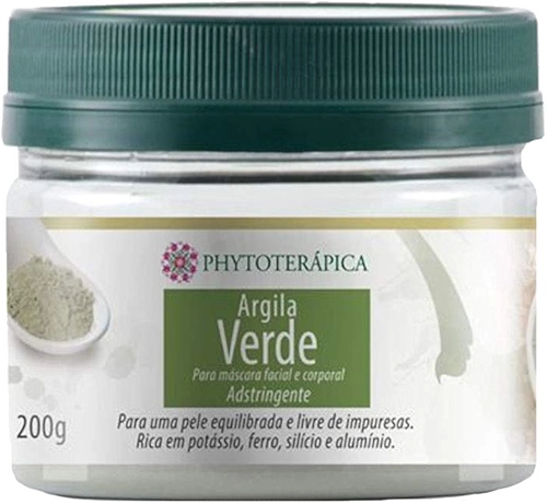 PHYTOTERAPICA- Argila Verde -Aromaterapia -Máscara facial e corporal - Para uma pele equilibrada e livre de impurezas, indicada para cuidados com a pele e cabelos, ajuda a controlar a oleosidade -200g