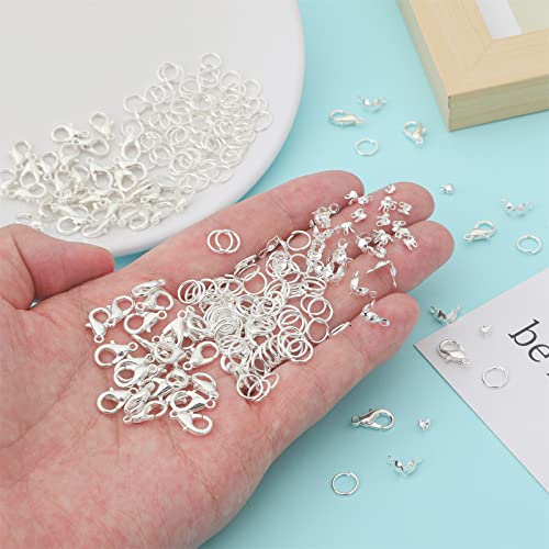 Dadifen 900Pcs Jewelry Making Supplies Includes 500Pcs Jump Rings And 100Pcs Lobster Claw Clasps For Jewelry Making 300Pcs Bead Tips Knot Covers For Diy Bracelet Earrings(Silver) #TOP5