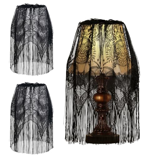 Halloween Decor Lamp Shades, Lampshades Table Cover Decorations, 20 X 60 Inch Large Spider Web Lamp Shade Cover, Black Lace Cover for Halloween Indoor and Outdoor Decorations 2PCS