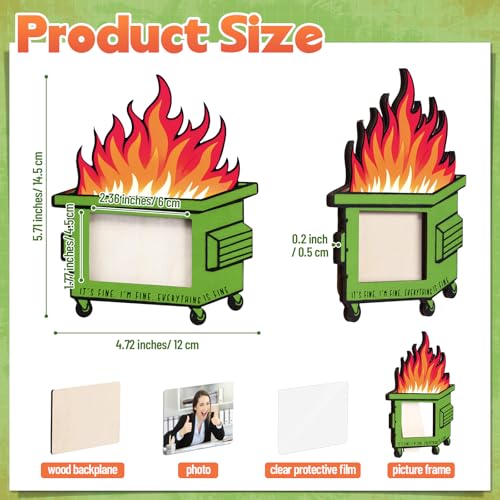 Yerliker 1 Set Dumpster Fire Picture Frame Desk Decor Employee Appreciation Gifts 4.7 x 5.7 Inches Mini Photo Frame Funny Office Gifts for Coworkers(Light Green)