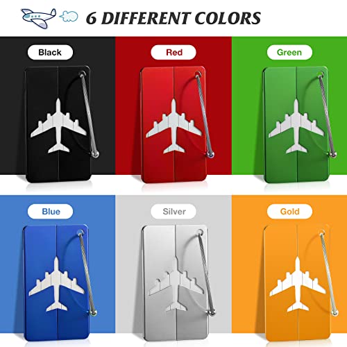 Yizhet Luggage Tags, 6 Pack Aluminium Alloy Suitcase Tag, 6 Colors Travel Labels Set With Steel Loop And Id Luggage Tags For Suitcases(Blacka, Green, Blue, Silver, Gold, Red) #TOP3