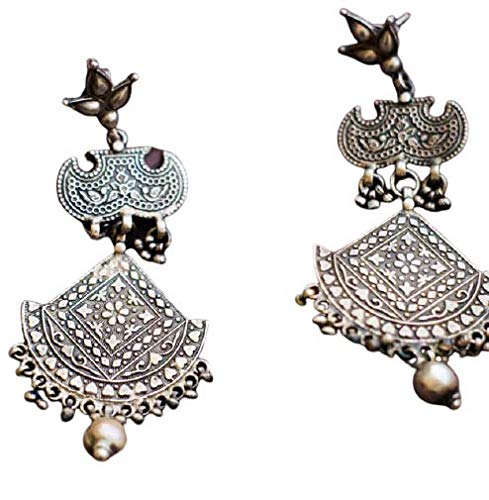 Shyle Anvaya Intricate Layered Drop Studs Earring 925 Sterling Silver 