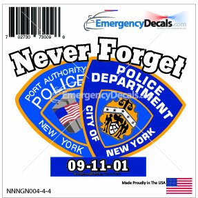 911 Memorial 3 inch decal: Never Forget Police, Port Authority