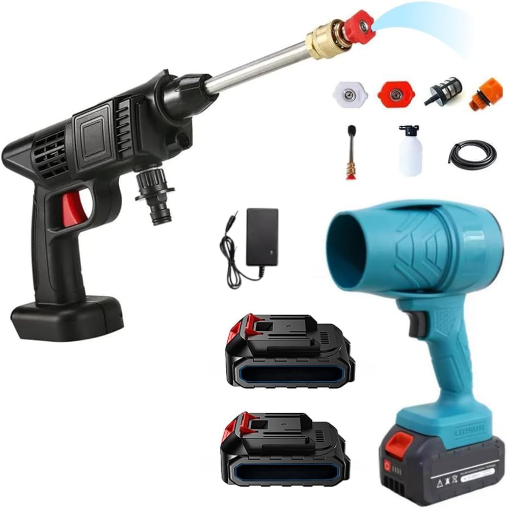 Mini Soffiatore a Batteria per Foglie con Turbocompressore e Idropulitrice a Batteria Potente, Velocità dell'Aria fino a 126 km/h, Dotato di 2 Batterie da 48V 3000 mAh Soffiatore e idropulitrice