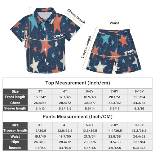 Boccsty Red White Blue Stars Boy Summer Shorts Sets Hawaiian Toddler Boys T-Shirt & Pants 2 Pcs 3T3