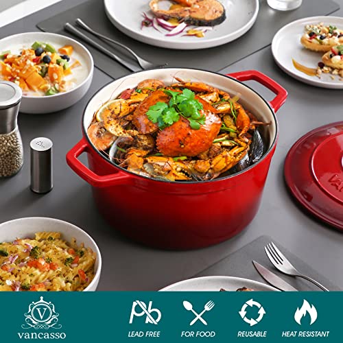 Image of vancasso 7.5 Qt Round Enameled Cast Iron Dutch Oven with Lid, Red