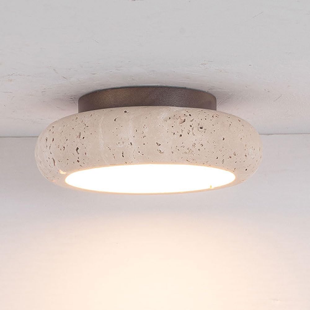 Lámpara de techo al ras de piedra natural vintage Cuenco de travertino amarillo Accesorios de iluminación de dormitorio para montaje en techo Sala de estar nórdica de 18W Lámpara de techo redo