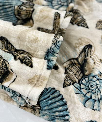 Decorative Ocean Shell Treasure Throw Blanket: Soft Plush Velvet Fleece Hues Of Blue And Brown, Accent For Couch Or Bed, Colored: Blue Gray Taupe White #TOP3