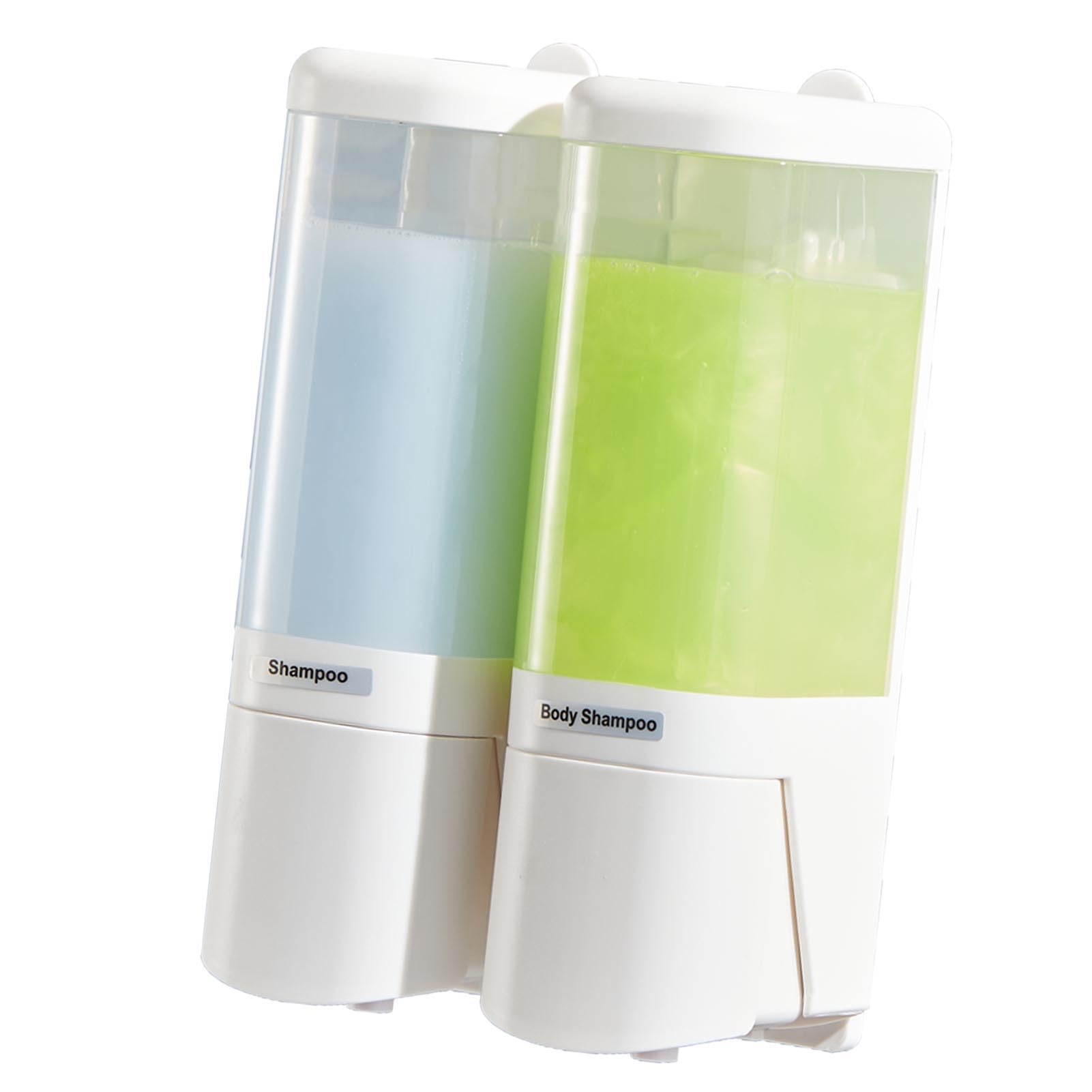 Dispensatore Sapone Manuale, Doppio Scomparto da 480ml Perfetto per Doccia, Parete, Con Meccanismo Antigoccia, Montaggio a Parete Senza Viti, Per Bagno Hotel (Bianca)