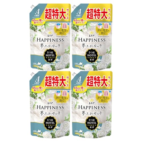 【まとめ買い】 レノアハピネス 夢ふわタッチ ホワイトティーの香り つめかえ用 超特大サイズ P&G × 4個