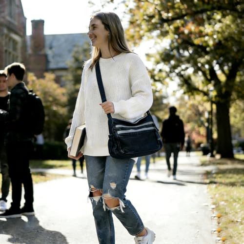 Image of Denim Shoulder Bag Canvas Messenger Bag for Women Men Tote Bag Casual Retro Aesthetic Crossbody Bag Handbag