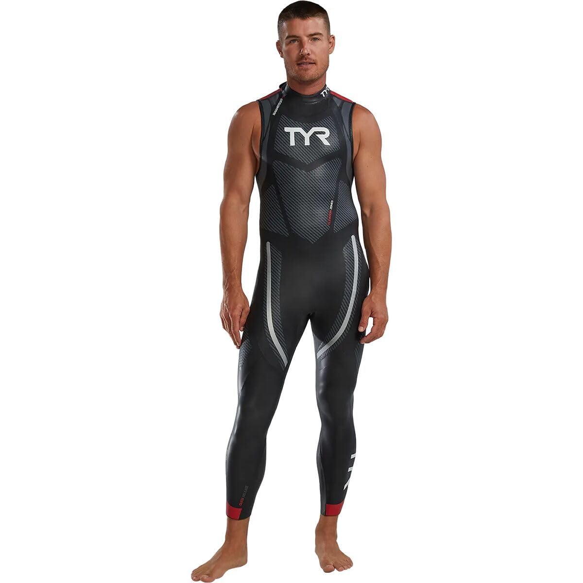 TYR HCAFSM6A717M Menã†S Hurricane Wetsuit Cat 5 Sleeveless Silver/RED M