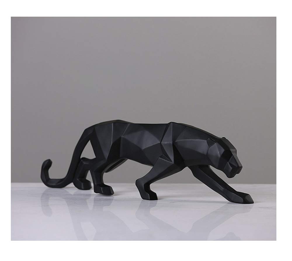 Uterstyle - Escultura de leopardo de resina, estatua geométrica de animales silvestres, figura de animal para decoración del hogar, estatua de gato grande, leopardo, león, jaguar (negro)