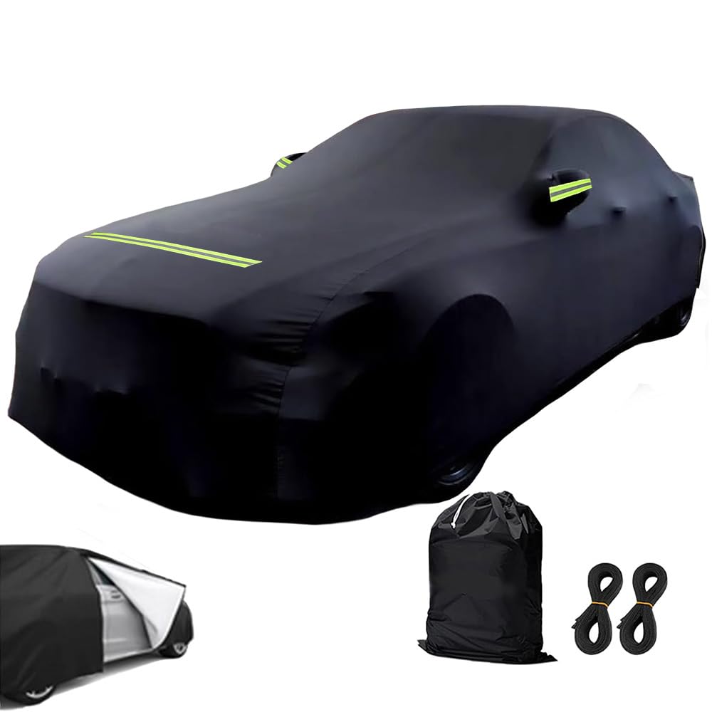 Autoabdeckung Winter Vollgarage Auto Abdeckplane Staubdicht Wasserdicht Autohülle Autoplane Schwarz Car Cover Sedan Autohülle für 420-530 (465×180×150cm)