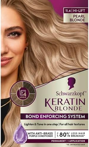 Schwarzkopf Keratin Blonde Hair Dye Pearl Blonde 11.4, Hi-Lift Permanent Color, 1 Application - Hair Color Enriched with Keratin, Lightens up to 4 Levels and Protects Hair from Breakage*