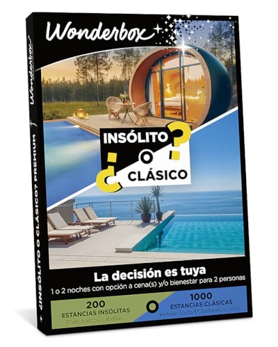 WONDERBOX - Caja Regalo - Insólito o Clásico - Premium - 1 o 2 Noches con Desayuno y opción a Cena y o Experiencia Bienestar para 2 Personas - Válido Durante 3 años y 3 Meses