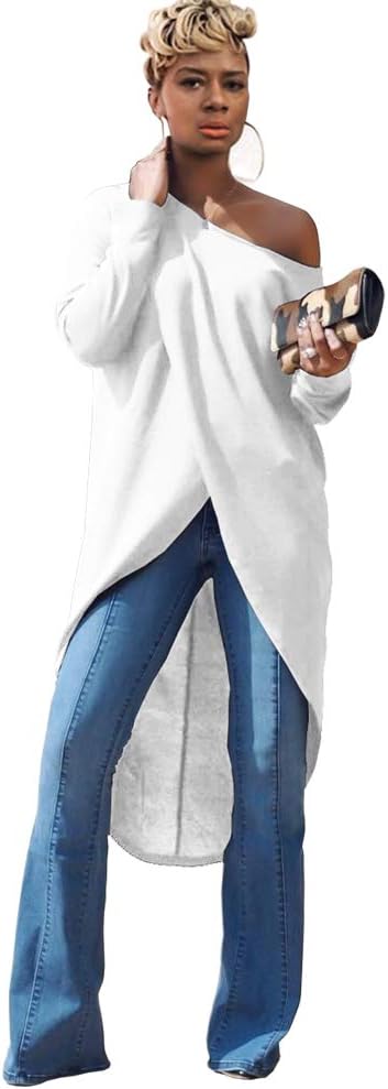 Remelon Women's High Low Tunics Long Sleeve Front Split Tops Casual Loose Blouse Cover Ups - Image 2