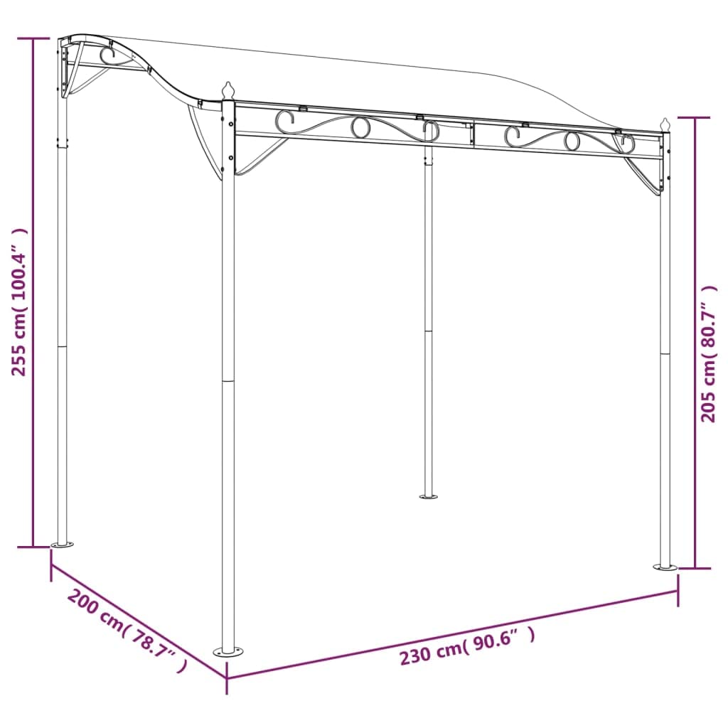vidaXL Tettoia Crema 2x2,3 m 180 g/m² Tessuto e Acciaio