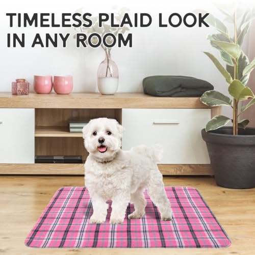 Image of Washable Pee Pads for Dogs - 18 inchx24 inch 2PCS, Whelping Pad for Puppy Training, Playpen Crate Bed Floor Protector, Reusable Dog Potty Pads Non-Slip, Super Absorbent & Odor Controlling, Pink Plaid