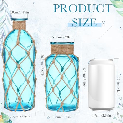 Image of Chuangdi Set of 2 Coastal Glass Flower Vase with Boho Rope, Aqua Blue