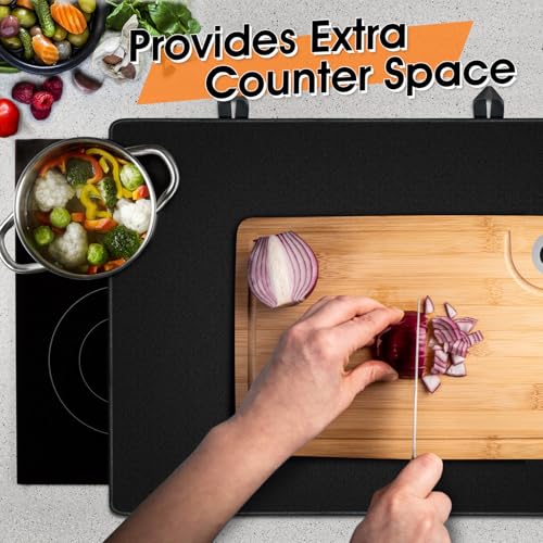Image of Cooker Cover, Electric Cooker Cover Mat for Induction Burners Glass Hob, Flat Top Oven Cover, 61 x 53 cm, Black