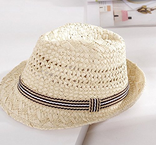 Dosige Sombrero de paja sombrilla Niños y niñas,Sombrero de jazz hecho a mano,Verano para niños Sombrero,Sombrero de paja sombrilla size 48-50cm (Beige) Cover
