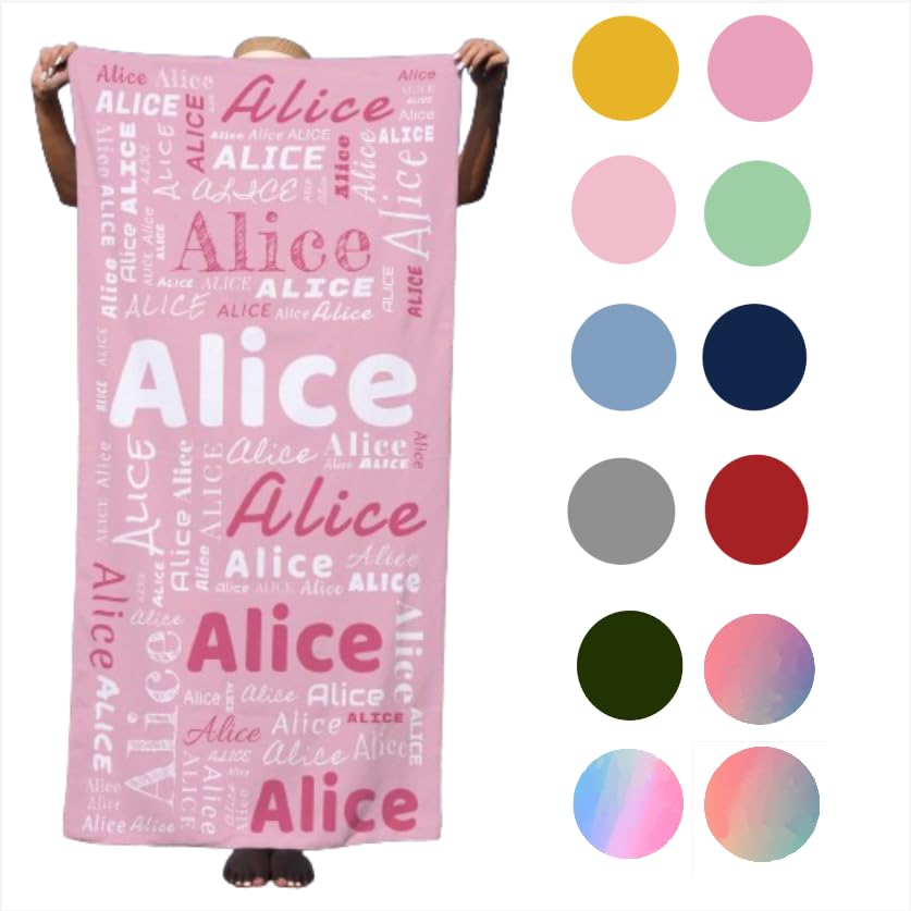 Lifemaison Personalised Beach Towel Custom Bath Towels With Name For Adults,Quick Dry,Sand-free,Lightweight,35"X70" Microfibre Customised Beach Towel for Bath Beach,Summer,Fitness,Swimming,Name style