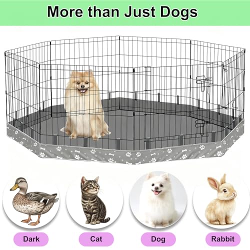Image of Dog Playpen Bottom Pad for 24 inch Metal Octagon Exercise Pen | 8-Panel Design with Elastic Buckle Connections | Waterproof Floor Mat (Note: PlaypenNot Included) (Gray)