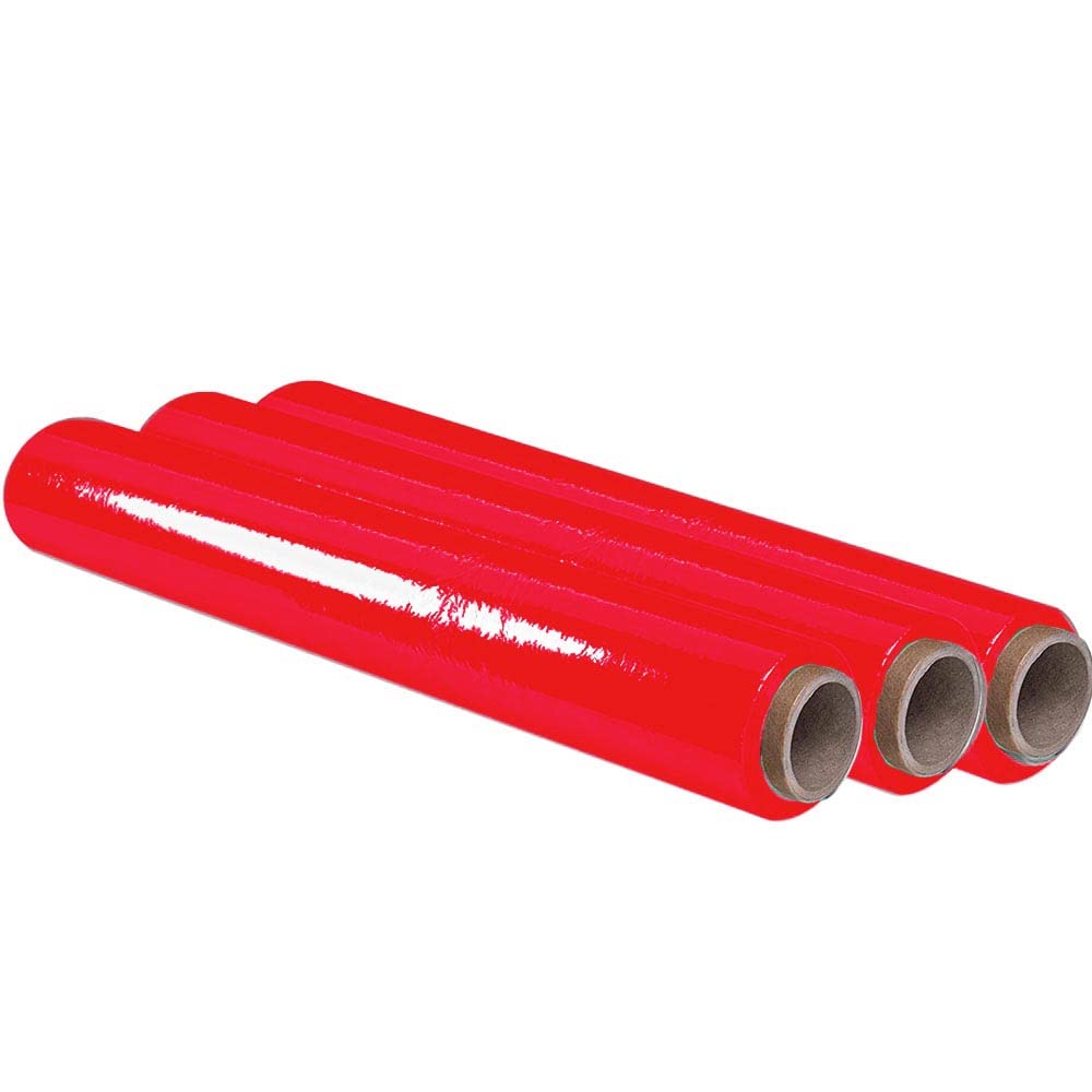 Ofituria Film Rojo para Embalar de 50 cm x 200 Metros de Longitud – Rollo de Film Elástico Manual para Embalaje Industrial – 3 unidades