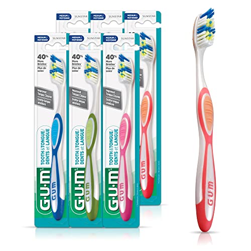 GUM, Brosse dent & langue, Poils médiums, 6 brosses