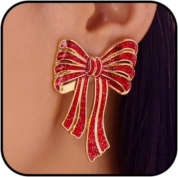 Valentines Earrings for Women Red Green Bow Dangle Earrings Cute Coquette Ribbon Bowknot Stud Earrings Festival Party Jewelry Gift