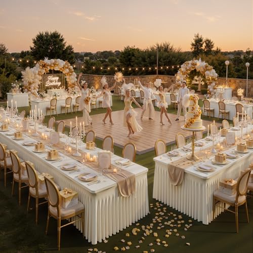 Image of Outpain Beige Spandex Table Clothes for 6 Foot Rectangle Tables-4Pack 6FT Spandex Fitted Table Cover, Wrinkle Free Tablecloths with Skirt for Parties, Wedding, Birthday, Banquet, Festival