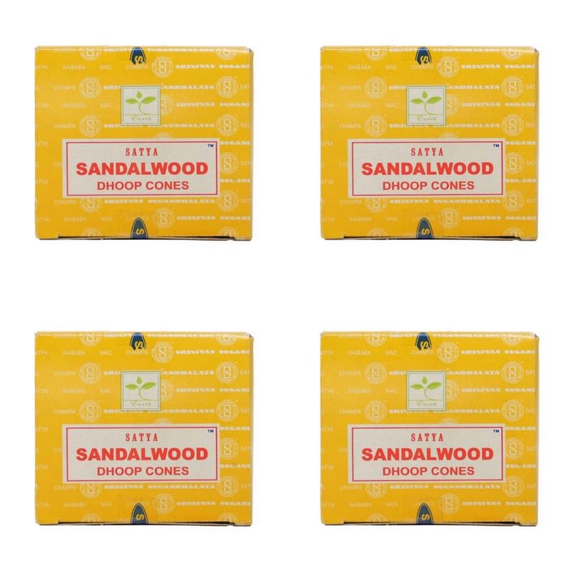 Satya Sandalwood Dhoop Cones, 12 Cones x 4 Packs, for Meditation, Yoga, Relaxation By Rushant