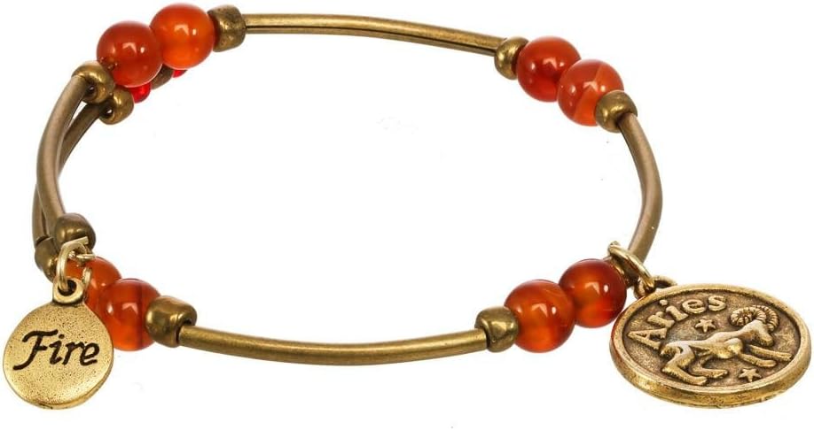 Fire Element Zodiac Wrap Charm Gemstone Bracelet (Aries Sign)