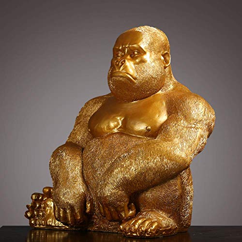 Wsimei Outdoor Gorilla Simulation Sculpture,Garden Statue,Indoor Outdoor Garden Sculpture,Resin Statues,Creative Crafts Gift,Yard Art Decoration Golden 45X30X54Cm #TOP2