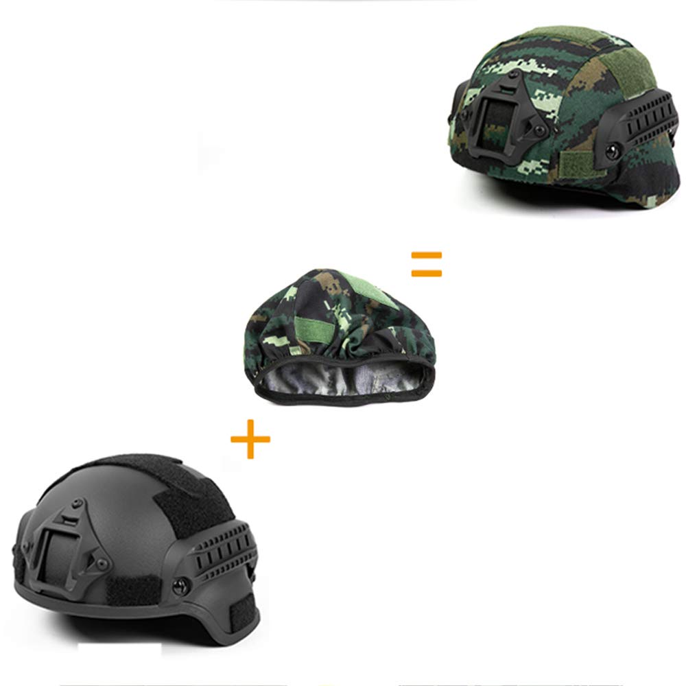 WLXW Kombination Aus Taktischem Schnellhelm MICH-2000 und Speziellem Tarndeckel, Paintball-Jagdhelm Mit Luftgewehr und Explosionsgeschütztem CS-Kriegsspielkopf