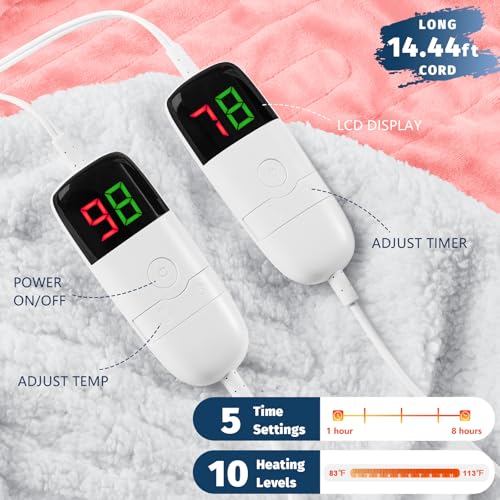 King Size Heated Electric Blanket - 90" x 108" with Dual Control, 10 Heating Levels & 8 Hours Auto Off, Soft Warm Flannel Gifts with Over-Heat Protection, ETL & FCC Certified