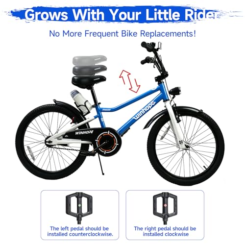 Image of WinHope Kids Bike with Headlight, 12-20 Inch Pedal Bike for 2-12 Boys Girls | Steel Frame with Training Wheels Water Bottle | Dual Brake for Summer Outdoor Riding | Birthday Gift for Toddlers