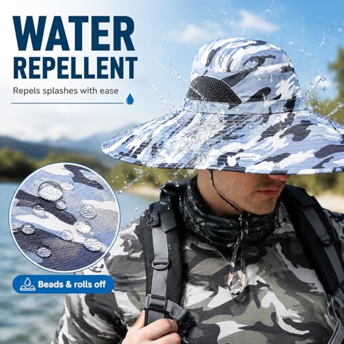 Image of HUAMULAN Wide Brim Sun Hats Men and Women Bucket Safari Fishing Hat for Hiking Garden Lawn Work Camping Outdoor